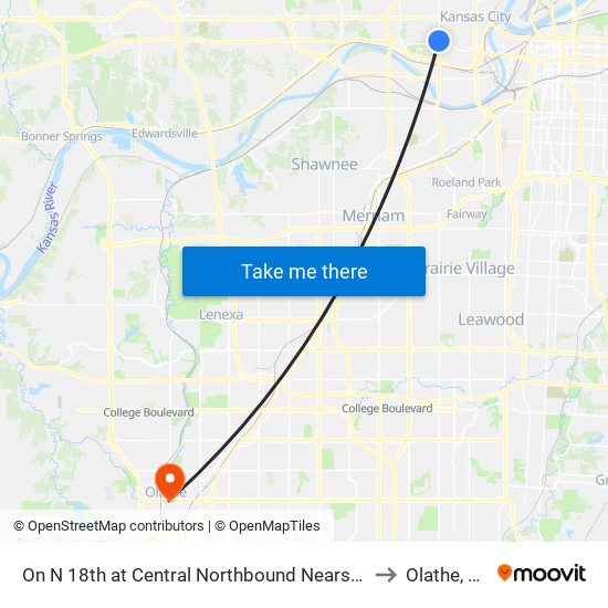 On N 18th at Central Northbound Nearside to Olathe, KS map