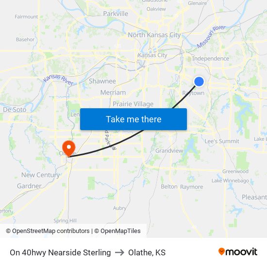 On 40hwy Nearside Sterling to Olathe, KS map
