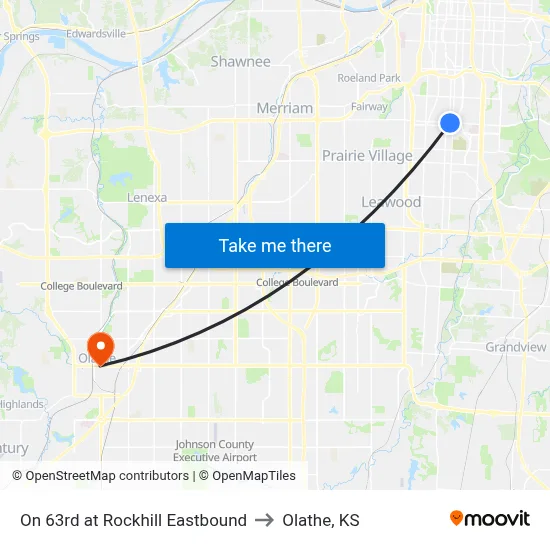 On 63rd at Rockhill Eastbound to Olathe, KS map