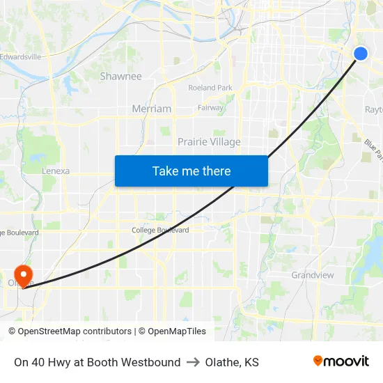 On 40 Hwy at Booth Westbound to Olathe, KS map