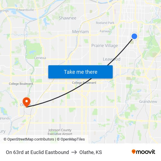 On 63rd at Euclid Eastbound to Olathe, KS map