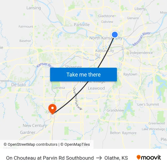 On Chouteau at Parvin Rd Southbound to Olathe, KS map