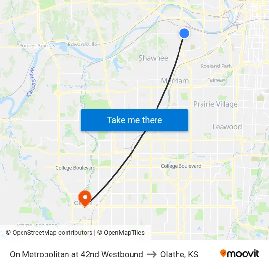 On Metropolitan at 42nd Westbound to Olathe, KS map