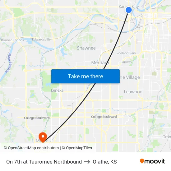 On 7th at Tauromee Northbound to Olathe, KS map