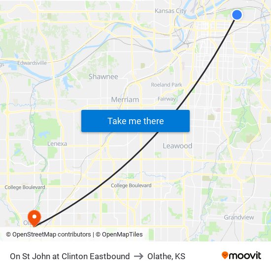 On St John at Clinton Eastbound to Olathe, KS map