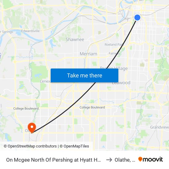 On Mcgee North Of Pershing at Hyatt Hotel Nb to Olathe, KS map