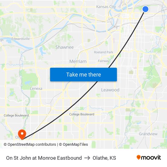 On St John at Monroe Eastbound to Olathe, KS map