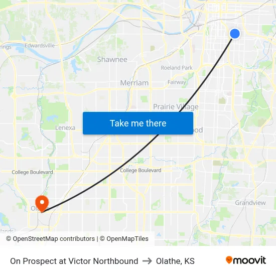 On Prospect at Victor Northbound to Olathe, KS map