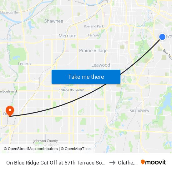 On Blue Ridge Cut Off at 57th Terrace Southbound to Olathe, KS map