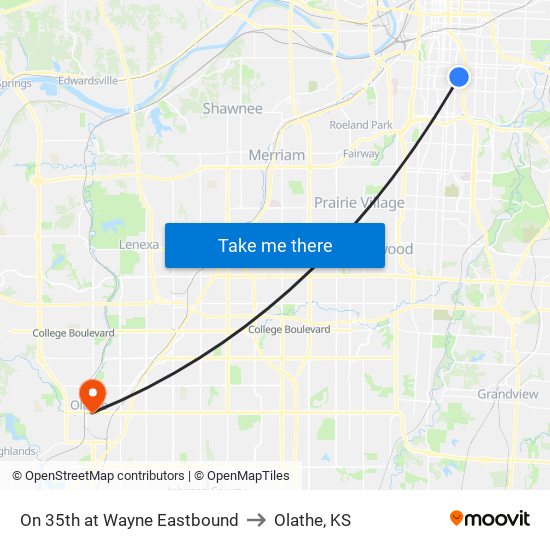 On 35th at Wayne Eastbound to Olathe, KS map