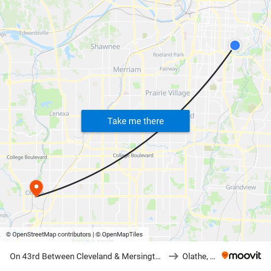 On 43rd Between Cleveland & Mersington Eb to Olathe, KS map