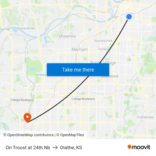 On Troost at 24th Nb to Olathe, KS map