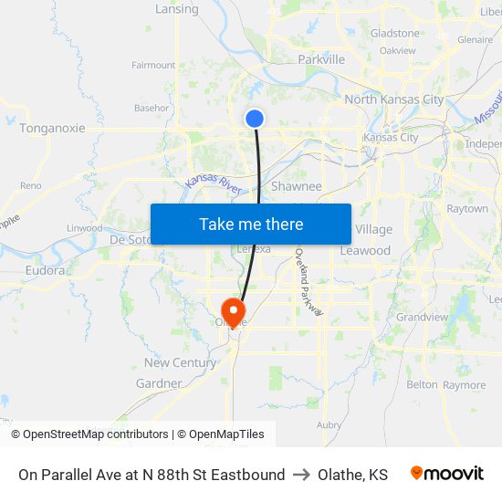 On Parallel Ave at N  88th St  Eastbound to Olathe, KS map