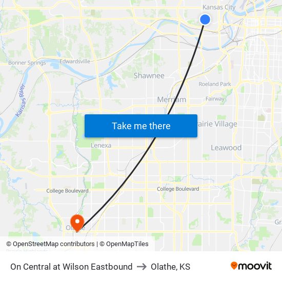 On Central at Wilson Eastbound to Olathe, KS map
