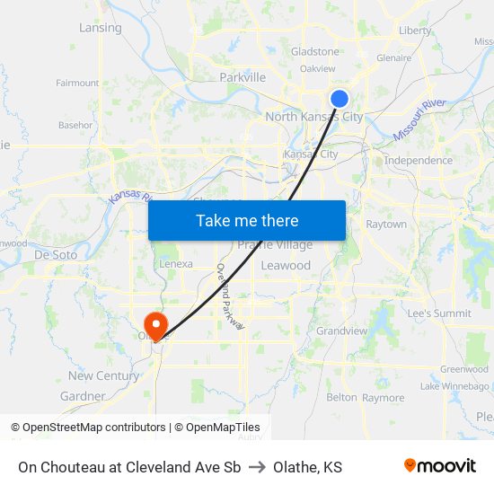 On Chouteau at Cleveland Ave Sb to Olathe, KS map