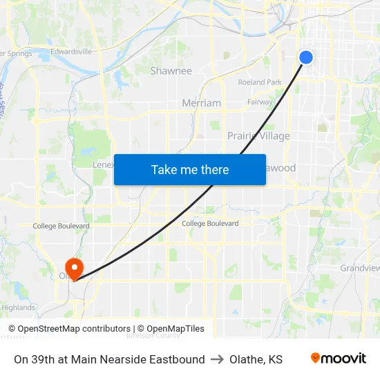 On 39th at Main Nearside Eastbound to Olathe, KS map