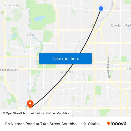 On Nieman Road at 74th Street Southbound to Olathe, KS map
