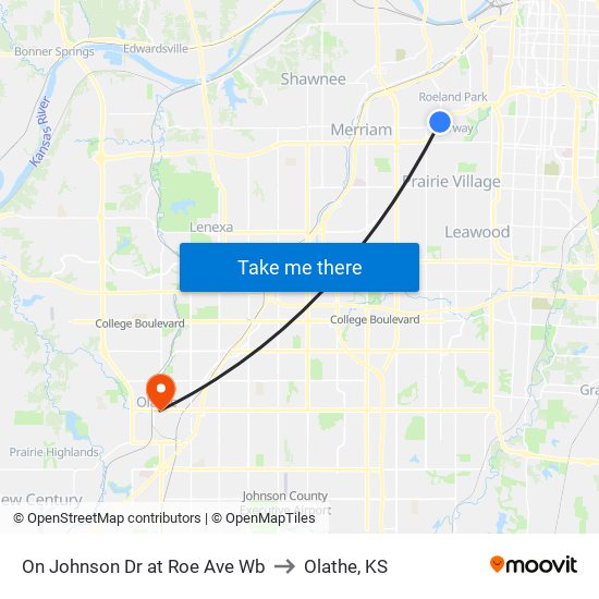 On Johnson Dr at Roe Ave Wb to Olathe, KS map