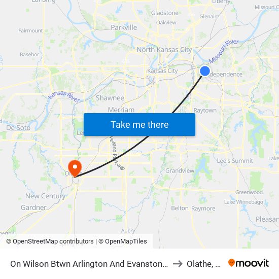 On Wilson Btwn Arlington And Evanston Eb to Olathe, KS map