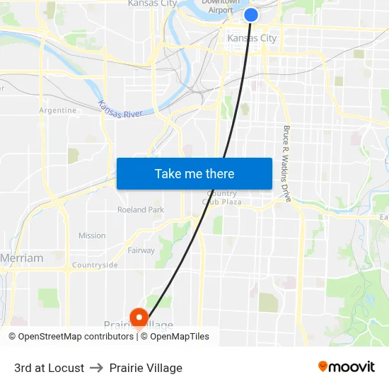 3rd at Locust to Prairie Village map