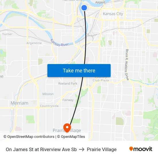 On James St at Riverview Ave Sb to Prairie Village map
