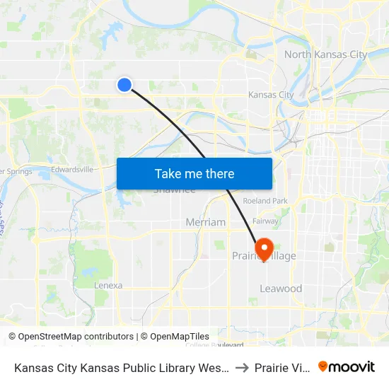 Kansas City Kansas Public Library West Wyandotte to Prairie Village map