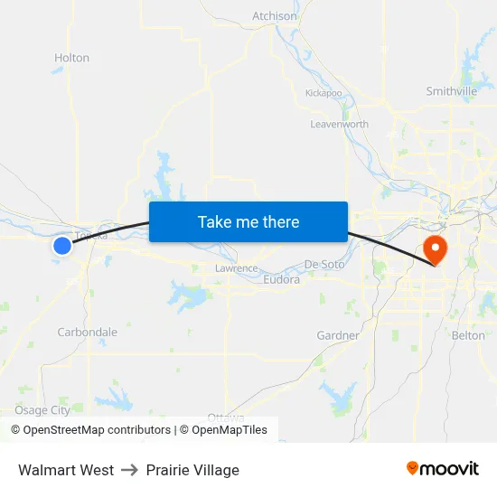 Walmart West to Prairie Village map