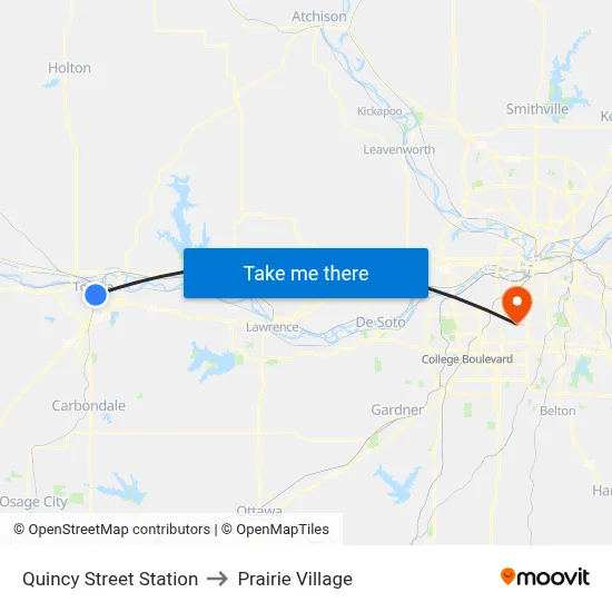 Quincy Street Station to Prairie Village map