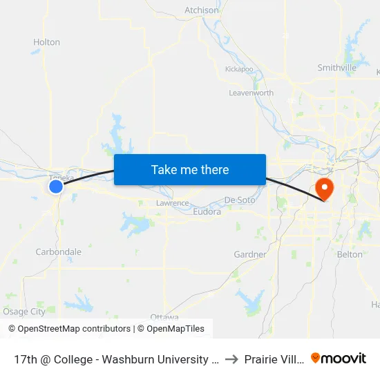 17th @ College - Washburn University Stop # 2 to Prairie Village map