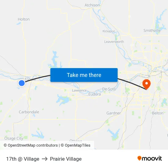 17th @ Village to Prairie Village map