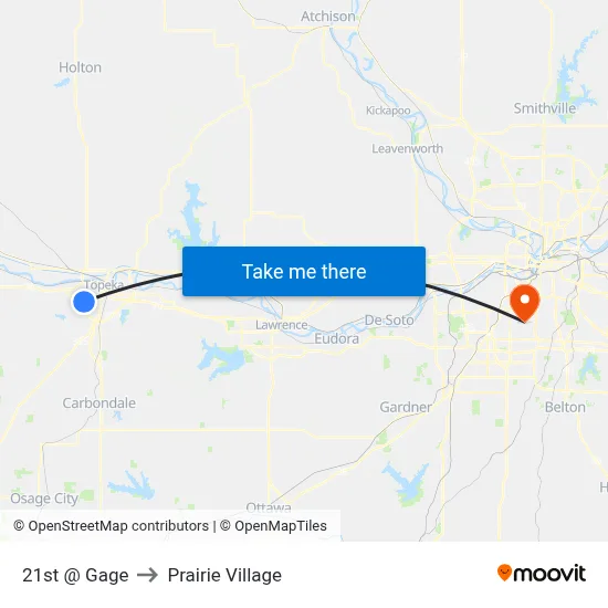21st @ Gage to Prairie Village map