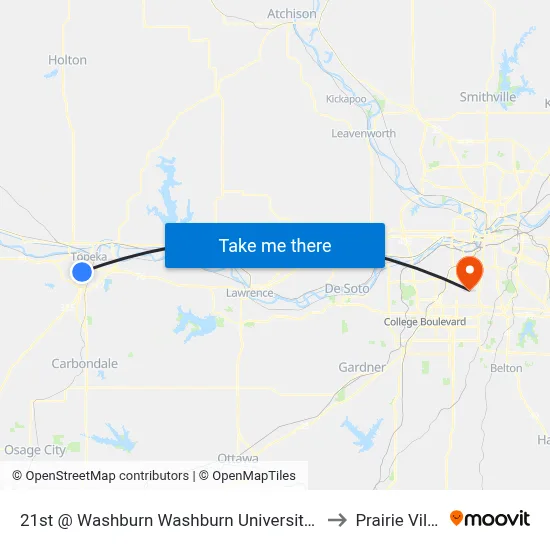 21st @ Washburn  Washburn University Stop # 1 to Prairie Village map