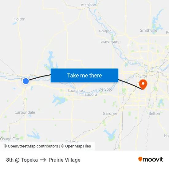 8th @ Topeka to Prairie Village map