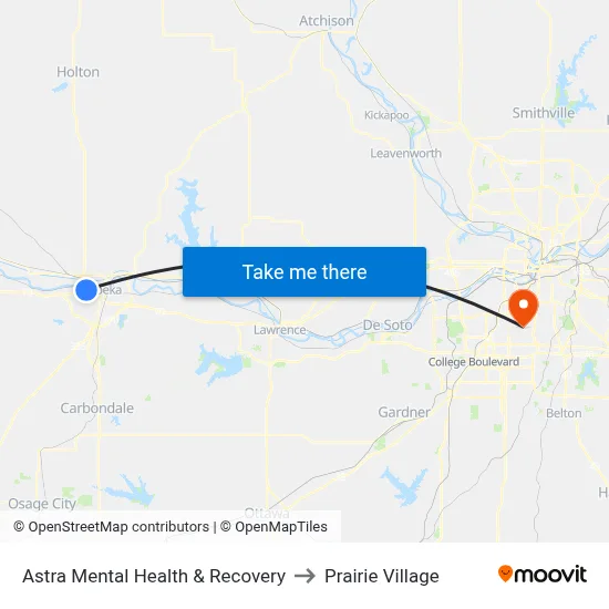 Astra Mental Health & Recovery to Prairie Village map
