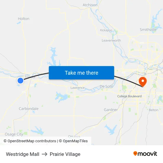 Westridge Mall to Prairie Village map