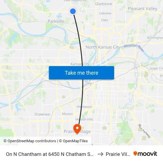 On N Chantham at 6450 N Chatham Southbound to Prairie Village map