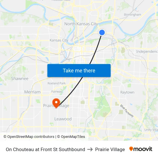 On Chouteau at Front St Southbound to Prairie Village map