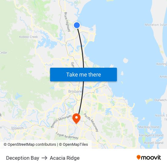 Deception Bay to Acacia Ridge map