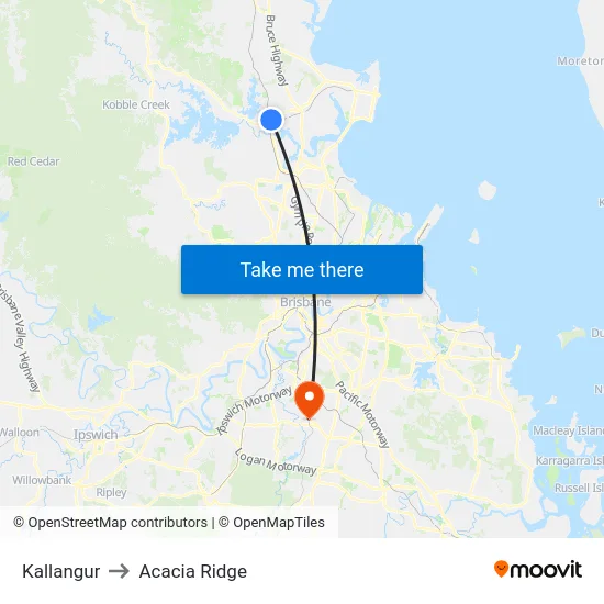 Kallangur to Acacia Ridge map