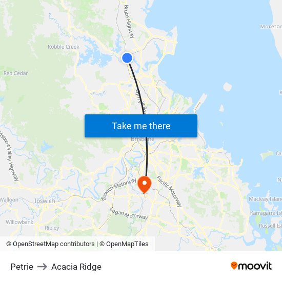 Petrie to Acacia Ridge with public transportation