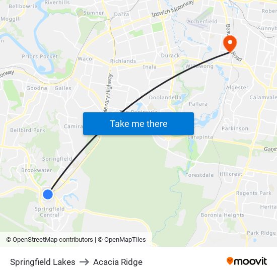 Springfield Lakes to Acacia Ridge map