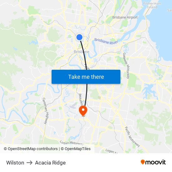 Wilston to Acacia Ridge map
