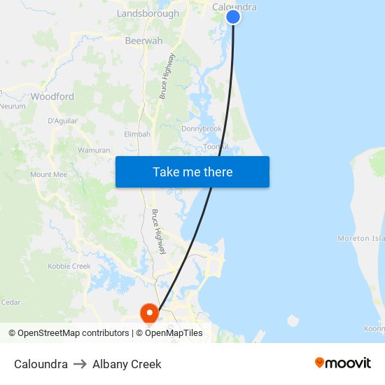 Caloundra to Albany Creek map