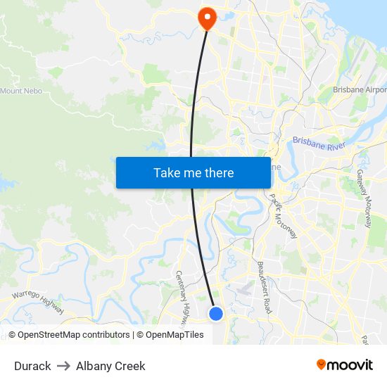 Durack to Albany Creek map