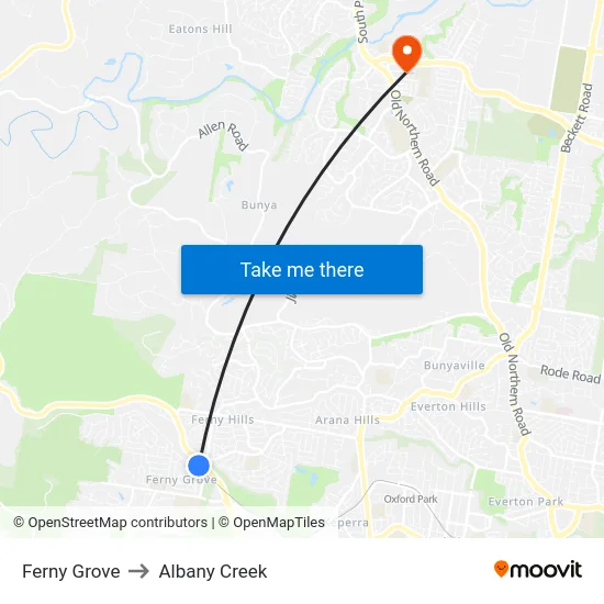 Ferny Grove to Albany Creek map