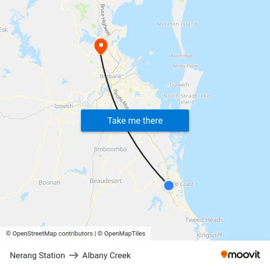 Nerang Station to Albany Creek map