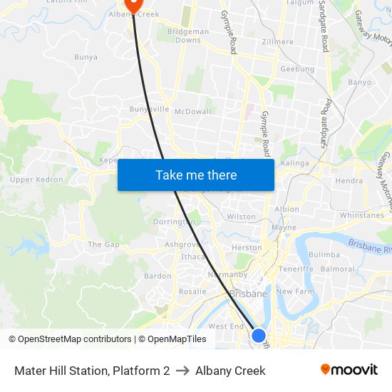 Mater Hill Station, Platform 2 to Albany Creek map