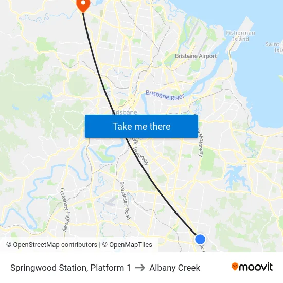 Springwood Station, Platform 1 to Albany Creek map