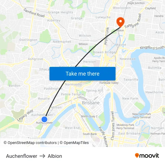 Auchenflower to Albion map