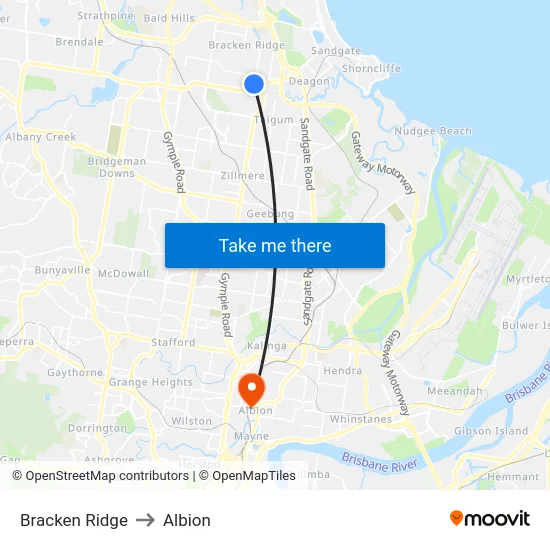 Bracken Ridge to Albion map